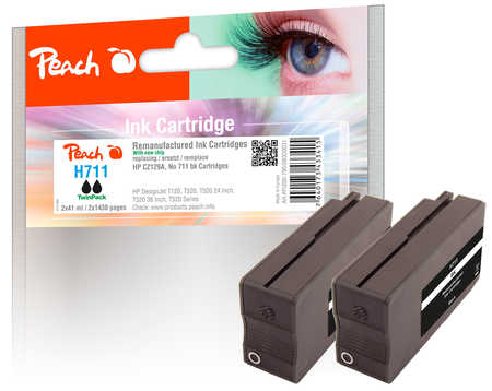Peach  Doppelpack Tintenpatrone schwarz kompatibel zu HP DesignJet T 520 36 Inch