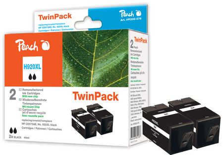Peach  Doppelpack Tintenpatrone schwarz kompatibel zu HP OfficeJet 6000 Wireless