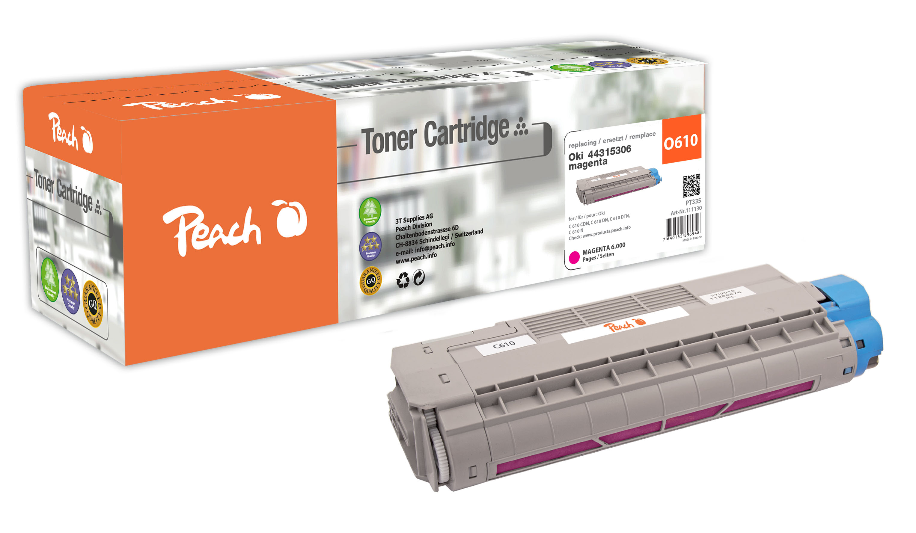 Peach  Tonermodul magenta kompatibel zu OKI C 610 DTN