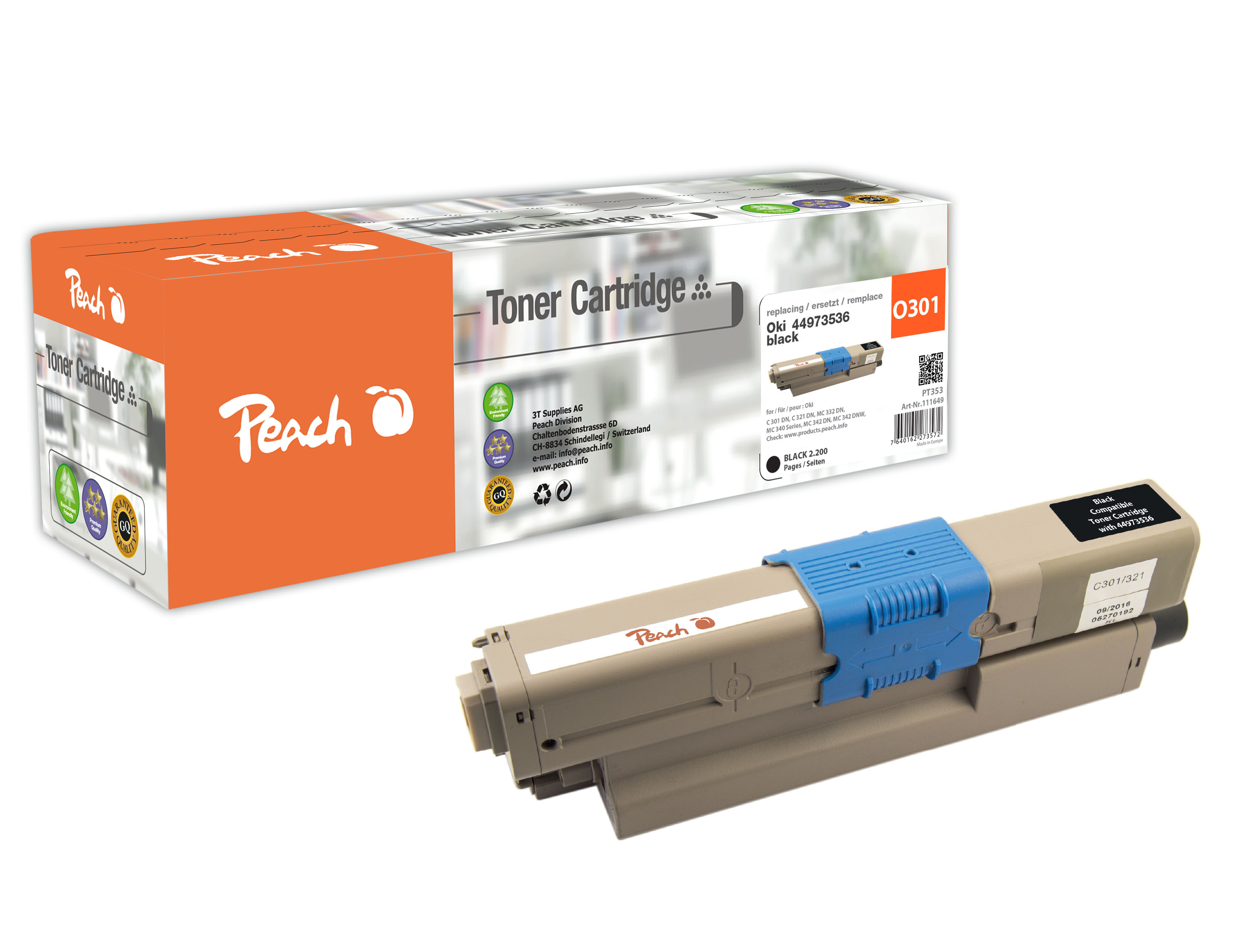 Peach  Tonermodul schwarz kompatibel zu OKI C 321 DN