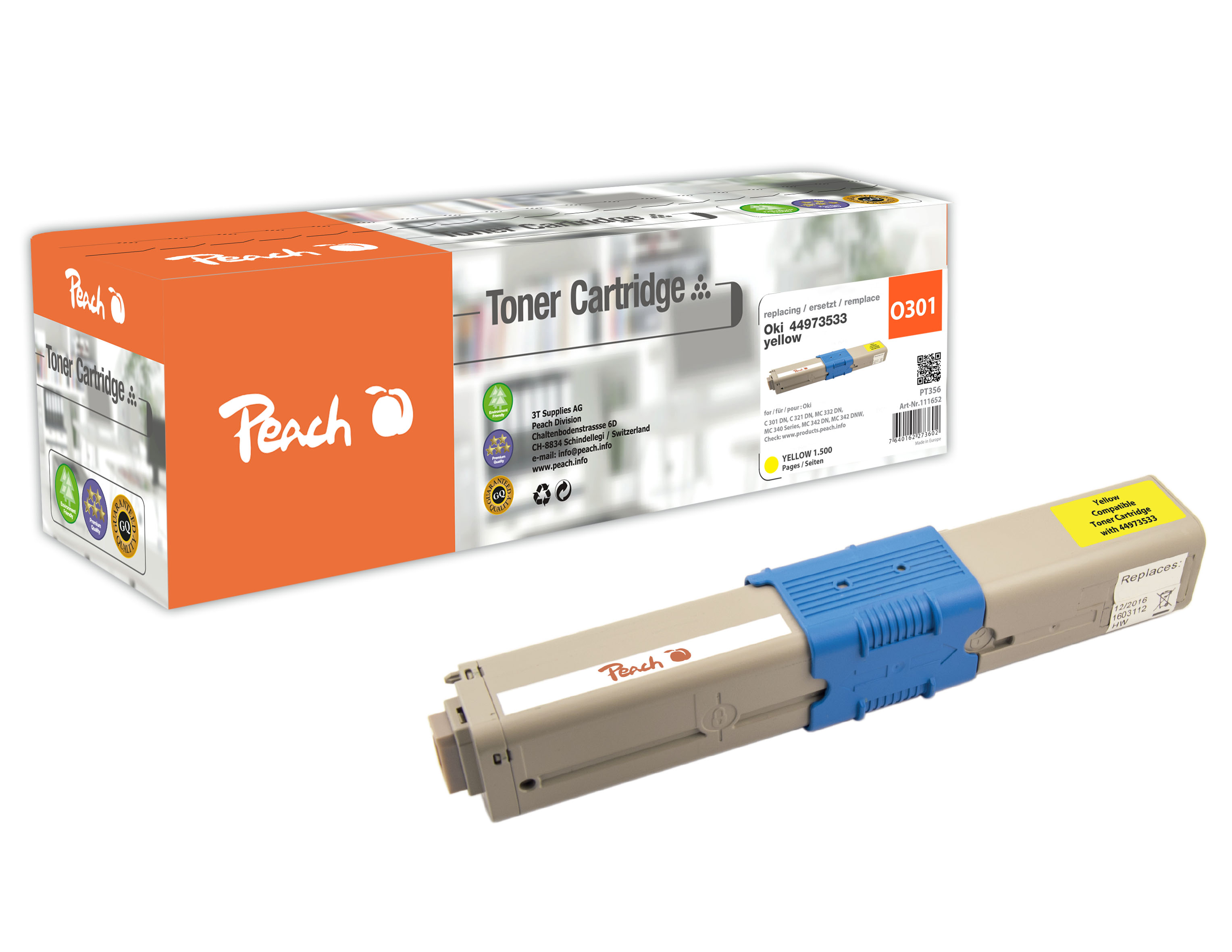 Peach  Tonermodul gelb, kompatibel zu OKI C 321 DN